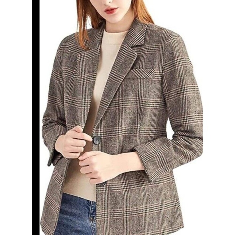 BCBGeneration Oversized Boyfriend Button Plaid Blazer Sz M Jacket Blazer Jersey